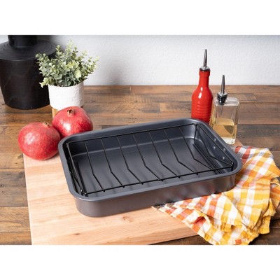 Lexi Home 16.5 Inch Nonstick Carbon Steel Roasting Pan With Vrack