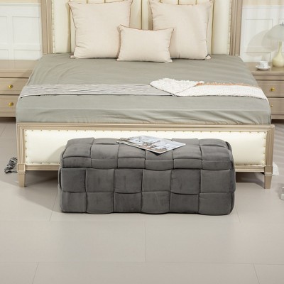 CAVINAS Velvet Fabric Storage Ottoman Bench with Safety Hinge,Upholstered Storage Ottoman,Storage Bench for Living Room,Bedroom