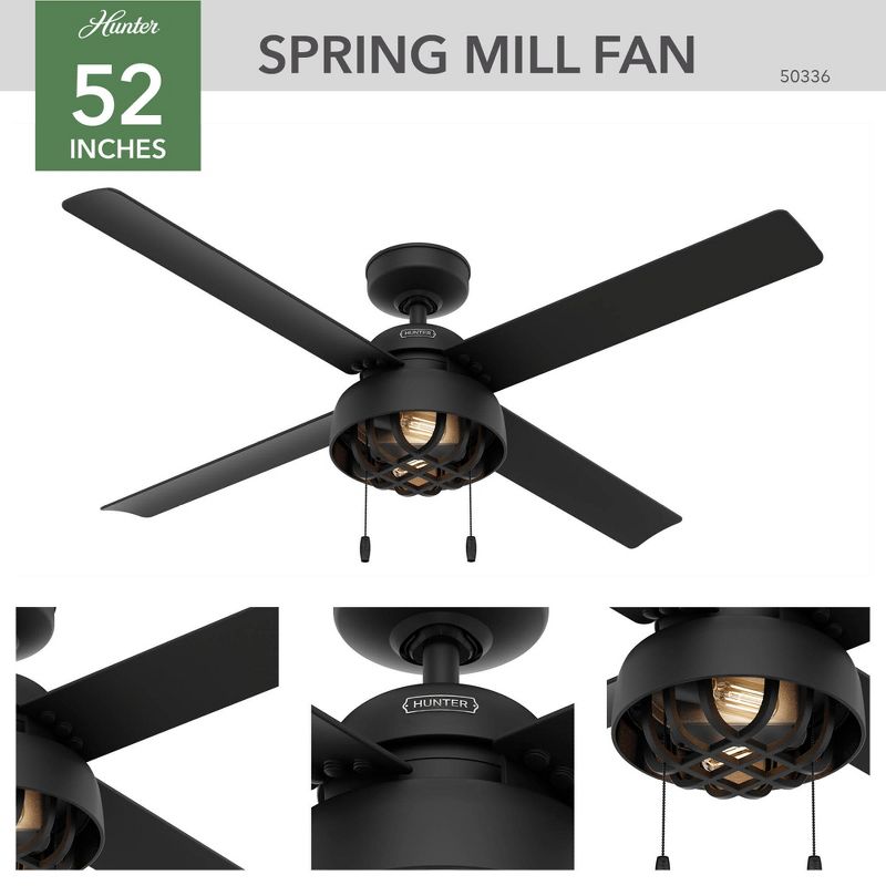 52&#34; Spring Mill Damp Rated Ceiling Fan (Includes LED Light Bulb) Matte Black - Hunter Fan, 3 of 11