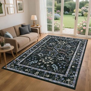 Washable Rug for Living Room Botanical Floral Bedroom Rug Non Slip Soft Vibrant Carpet Low Pile Foldable Floor Mat for Dorm - 1 of 4