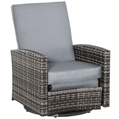 Gray Wicker Swivel Recliner Chair with Cushions