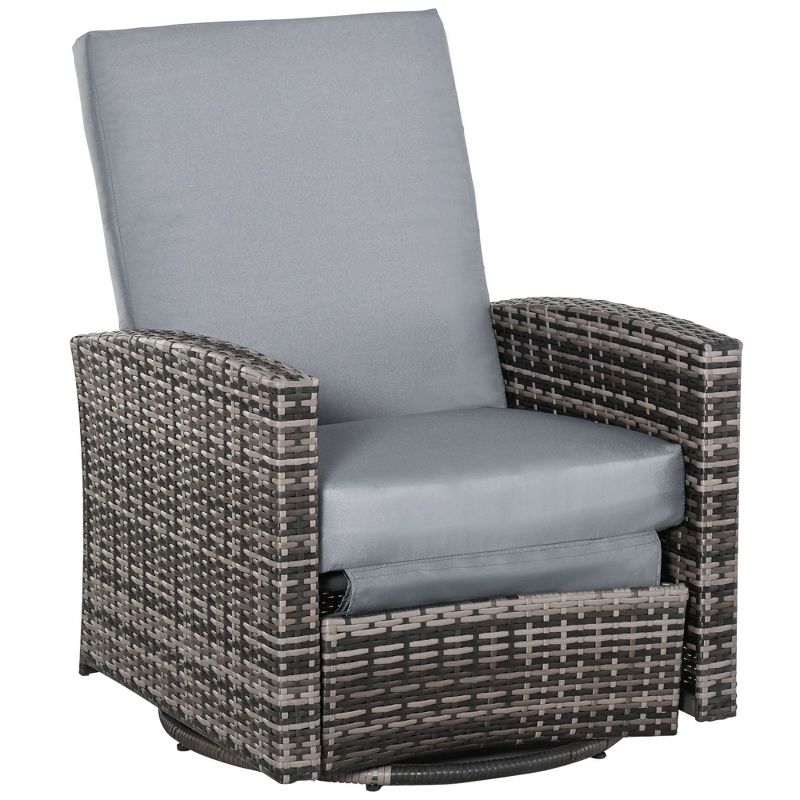 Outsunny Patio PE Rattan Wicker Recliner Chair with 360° Swivel, Soft Cushion, Lounge Chair for Patio, Garden, Backyard, 5 of 11