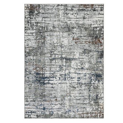 Washable Modern Abstract Rug Non Slip Low Pile Rug Soft Throw Floor Cover Foldable Indoor Carpet for Living Room Bedroom,Blue Brown/8'x10'