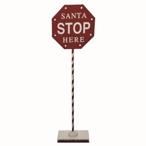 Transpac Metal 43.25 in. Red Christmas Santa Stop Sign Porch Decor - 1 of 2