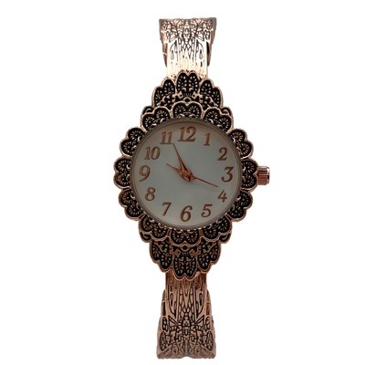 Olivia Pratt Elegant Flower Detailed Face Bangle Women Watch