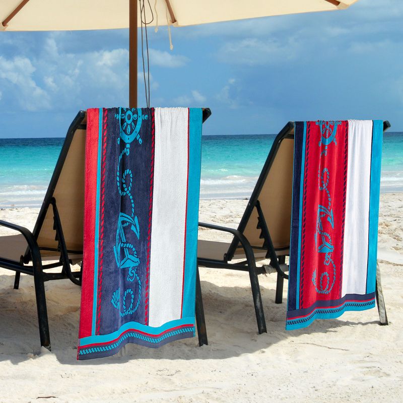 Sailing Cotton Oversized Reversible Beach Towel Set of 2 by Blue Nile Mills, 2 of 10