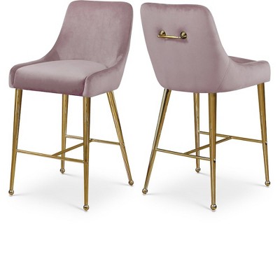Meridian Furniture,Owen Pink Velvet Stool, Set of 2