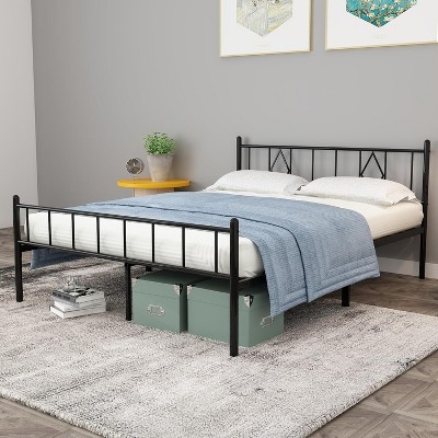 79.5"L x 59.5"W x 36"H Metal Platform Queen Bed Frame with Iron Art Headboard & Footboard Underbed Storage No Box Spring Needed 650lbs Capacity