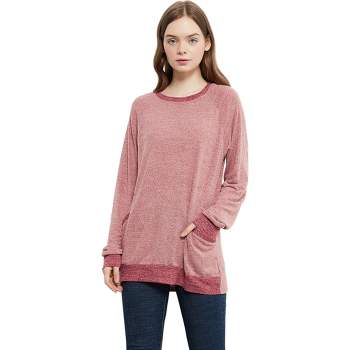 Anna-Kaci Women's Long Sleeve Round Neck Casual T Shirts Blouses Sweatshirts Tunic Tops with Pocket