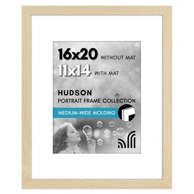Americanflat 16x20 Picture Frame with Polished Plexiglass - Use as 11x14 Frame with Mat or Display 16x20 Photo Without Mat - Natural Oak
