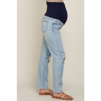 Pinkblush Light Blue Distressed Knee Maternity Jeans - image 3