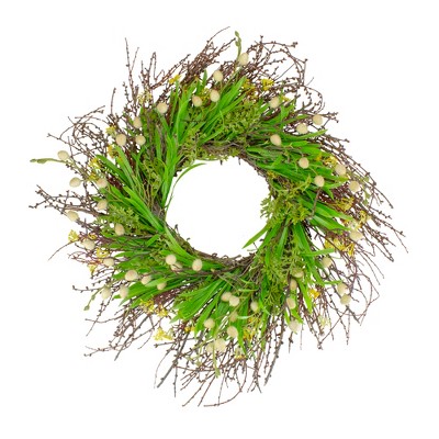 Northlight Burrs and Brush Artificial Floral Spring Wreath, Green and Yellow - 18-Inch