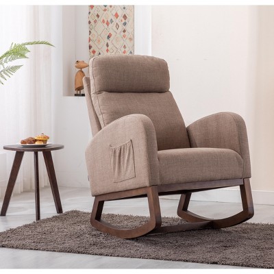 NicBex Modern Rocking Chair with Side Pocket, Upholstered Accent Chair with Wood Legs, High Back Living Room Chair for Bedroom