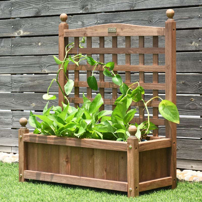Costway Solid Wood Planter Box with Trellis Weather-Resistant Outdoor 25''x11''x30'', 4 of 10