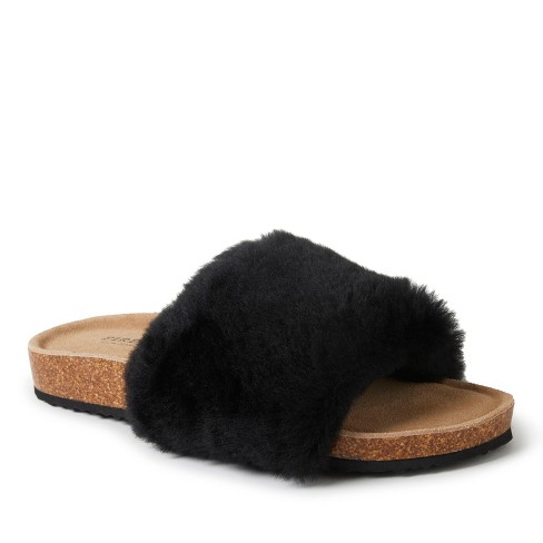 Shearling Logo Slides Black