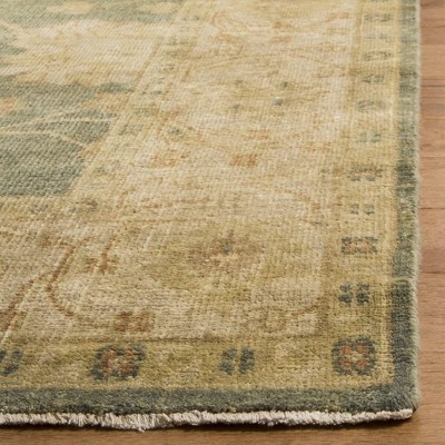 Hand-Knotted Medium Blue Wool Runner Rug with Floral Motifs