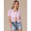 INSPIRE CHIC Women's V Neck Summer Tie Front Hollow Out Short Sleeve Crop Crochet Cardigan - 3 of 4