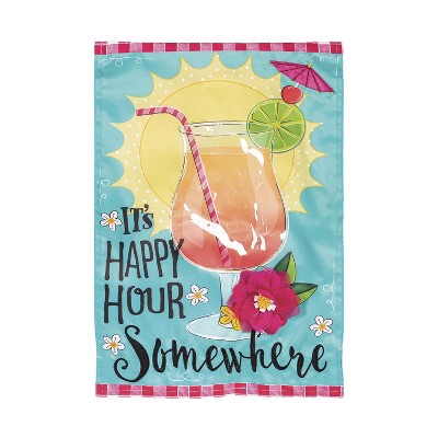 Evergreen Flag It's Happy Hour Somewhere Summer Garden Flags 12x18 Double Sided for Outside, Outdoor Summer Decorations for Home