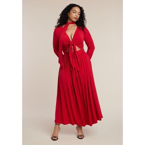 midi dress with sleeves Royal Blue Cotton Poplin A-Line Detachable Sleeve Flared Midi Dress 34