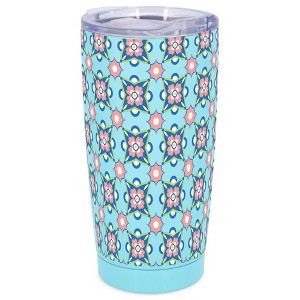 Elanze Designs Blue & Pink Moroccan Tile Motif Wrap-Around Design 20 Ounce Stainless Steel On-The-Go Coffee Mug, Thermal Travel Tumbler with Leak - 1 of 4