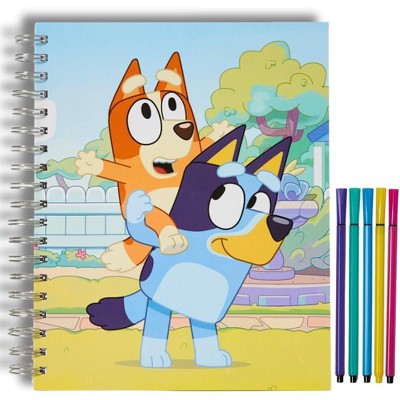 Bluey Sketchbook for Kids with Washable Markers, 86 Blank Pages Spiral Bound, Blue