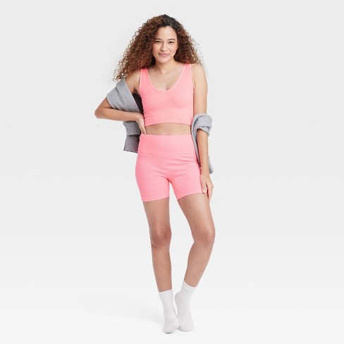 Women's Seamless Ribbed Bike Shorts - Colsie™ Pink L