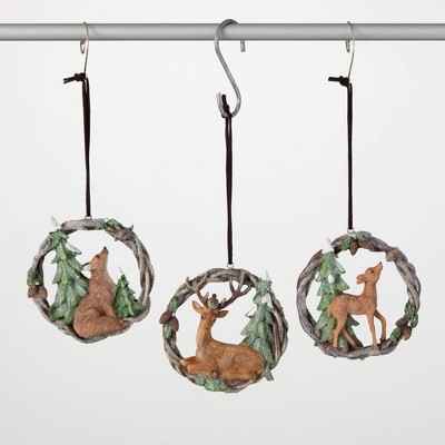 4"H Sullivans Christmas Woodland Animal Ornament Set of 3  Multicolor