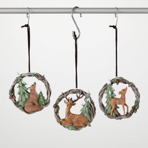 4"H Sullivans Christmas Woodland Animal Ornament Set of 3  Multicolor - 1 of 2
