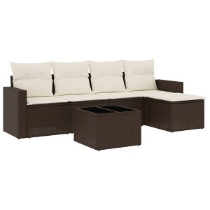 vidaXL 6 Piece Patio Sofa Set with Cushions - Brown and Cream With Table - 1 of 4