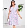 Plus Size Womens V Neck Ruffled Hem Short Sleeve Casual Summer Midi Dress with Belt - 2 of 4