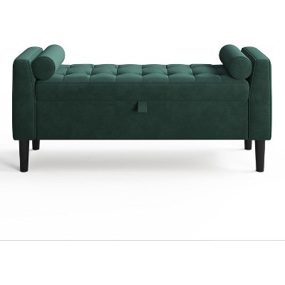 46.5" Velvet Storage Ottoman Bench with Hidden Compartment, Upholstered Footrest Seat with Rolled Arms for Bedroom & Entryway