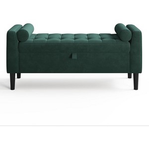 46.5" Velvet Storage Ottoman Bench with Hidden Compartment, Upholstered Footrest Seat with Rolled Arms for Bedroom & Entryway - 1 of 4