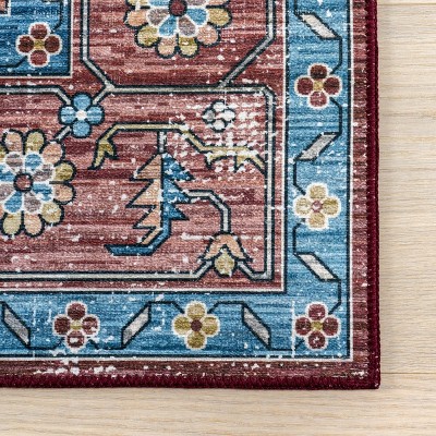 Gray and Rust Synthetic Non-slip Washable 4' x 6' Area Rug