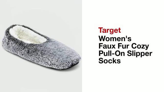 Women's Faux Fur Cozy Pull-On Slipper Socks with Grippers, 2 of 12, play video