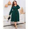 Plus Size Womens V Neck Long Sleeve Swiss Dot Boho Dress Empire Waist Ruffle Flowy A Line Midi Dress - 3 of 4