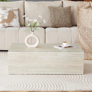 Modern Rectangular MDF Coffee Table with Wood Grain Finish, Minimalist Center or Display Table for Living Room or Corner - Koiai - 1 of 4