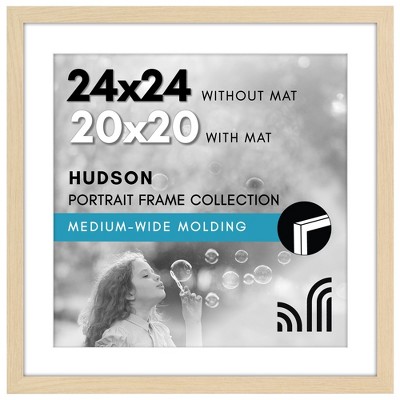 Americanflat 24x24 Picture Frame with Polished Plexiglass - Use as 20x20 Frame with Mat or 24x24 Frame Without Mat - Hudson Collection - Natural Oak