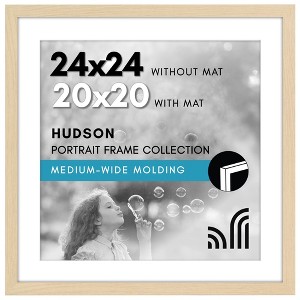 Americanflat 24x24 Picture Frame with Polished Plexiglass - Use as 20x20 Frame with Mat or 24x24 Frame Without Mat - Hudson Collection - Natural Oak - 1 of 4