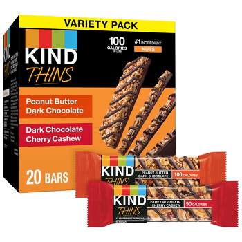 KIND Thins Peanut Butter Dark Chocolate & Dark Chocolate Cherry Cashew Bars Variety Pack – 20ct