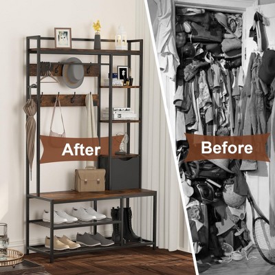 Coat Rack, Hall Tree with Bench and Shoe Storage