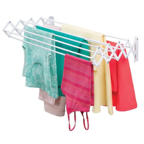 mDesign Steel Collapsible Over The Door, Hanging Laundry Dry Rack Clothes  Organizer, 2 Tiers - for Indoor Air-Drying Clothing, Towels, Lingerie