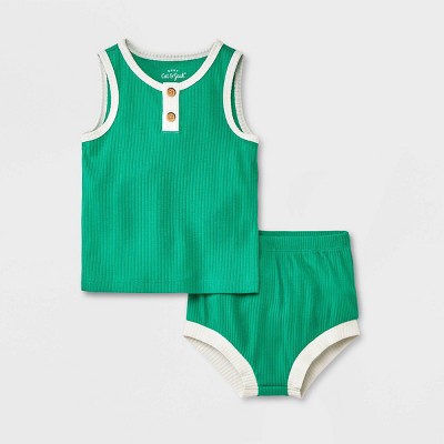 Image of Baby 2pc Henley Tank Top & Bottom Set - Cat & Jack™ Green 6-9M