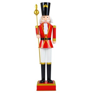 Costway 4’ Christmas Nutcracker with High Hat & Beautiful Scepter, Uniform & Boots for Yard Black+Red/Gold - 1 of 1