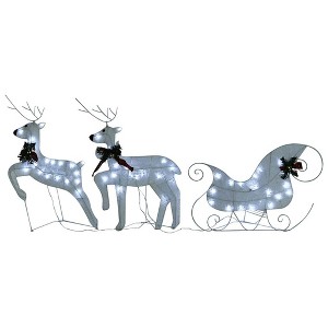 vidaXL Reindeer And Sleigh Christmas Decoration Set of 2 - White - 1 of 4