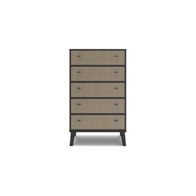 Charlang Black and Beige 5-Drawer Mid-Century Chest