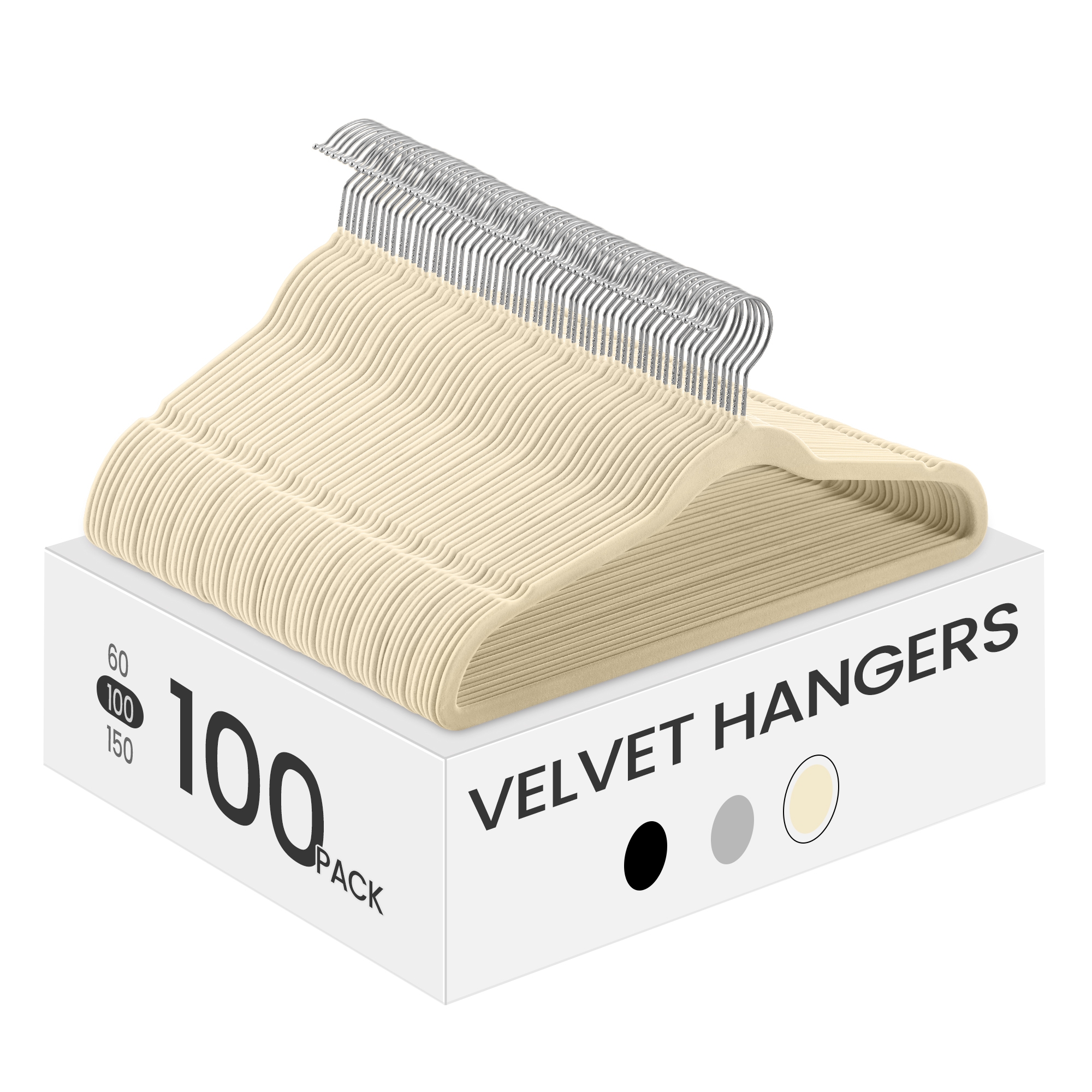 Velvet Hangers 100 Pack, Non-Slip Clothes Hangers with Silver-Colored Swivel Hooks, Slim Space-Saving for Closet, Heavy-Duty, Black