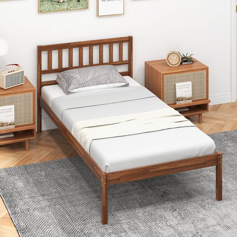 Tangkula Twin/Full/Queen Platform Bed with Headboard Solid Wood Leg Mattress Foundation Walnut, 2 of 10