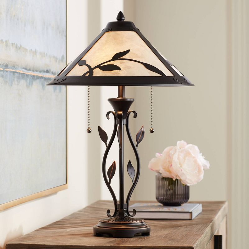 Franklin Iron Works Feuille Country Cottage Table Lamp 23 3/4" High Metal Openwork Leaf Mica Shade for Bedroom Living Room Bedside Nightstand Office, 2 of 8