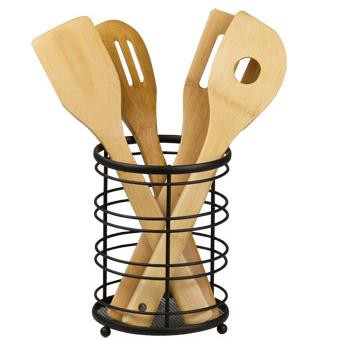Home Basics Wire Collection Cutlery Holder with Mesh Bottom and Non-Skid Feet, Black