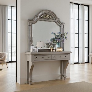 Royal Hampton Dresser Mirror, 49 Inch Floral Arched Shape, Gray Solid Wood - 1 of 4